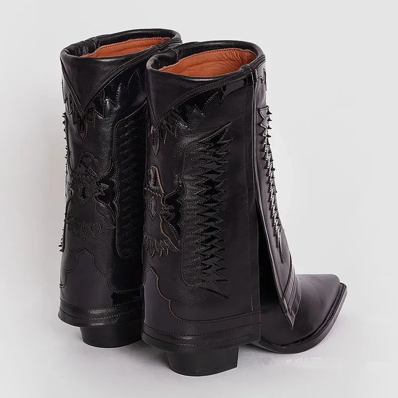 Chunky Heel High Heel Pantyhose Boots West - Bellarte Enchanté Chunky Heel High Heel Pantyhose Boots West